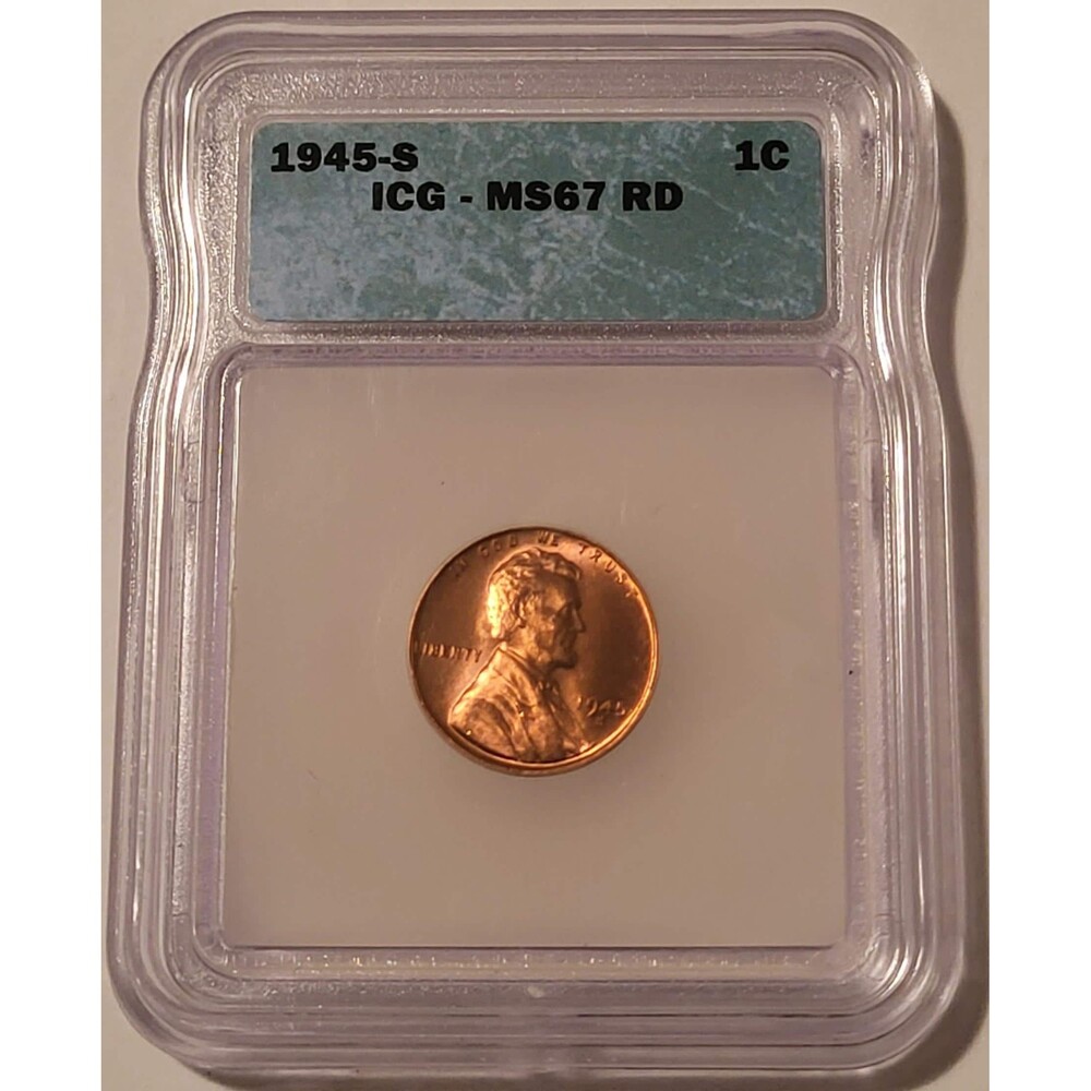 1945 S Lincoln Wheat Cent MS67 RED ICG